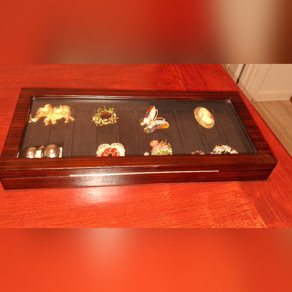 Vintage Wooden With Glass Jewelry Box